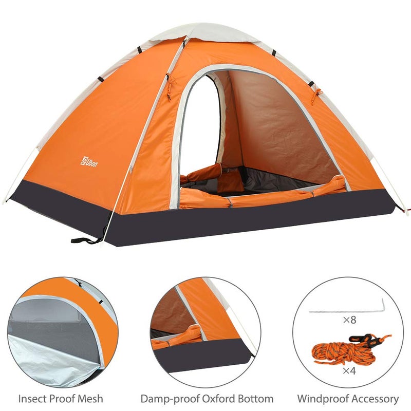 Ubon 3 Person Easy Assembly Instant Tent Sturdy Pop Up Tent Kids Outdoor Activities - Orange - Image 2